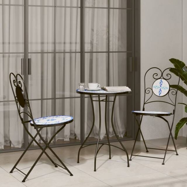Berkfield Home Mosaic Bistro Table Blue & White √ò50x70 cm Ceramic - Size: 50x70 cm - image 1