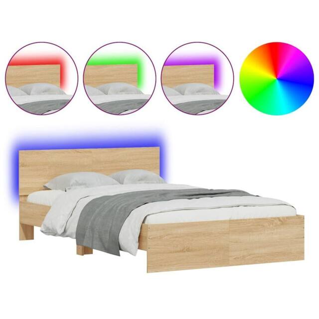 Berkfield Home Bed Frame with Headboard & LED Sonoma Oak 140x190 cm in Light Brown - image 1