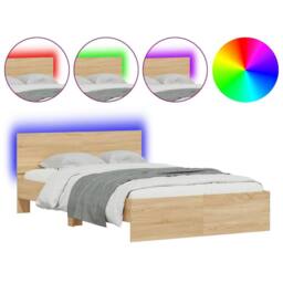 Berkfield Home Bed Frame with Headboard & LED Sonoma Oak 140x190 cm in Light Brown - thumbnail 1