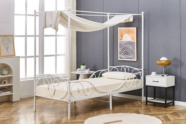 Crazy Price Beds Ltd Lila Metal Four Poster Princess Bed Frame in White - Size: Single - image 1