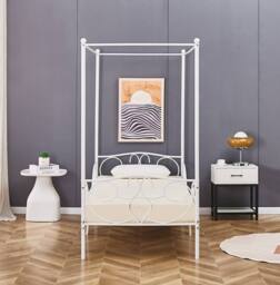 Crazy Price Beds Ltd Lila Metal Four Poster Princess Bed Frame in White - Size: Single - thumbnail 2