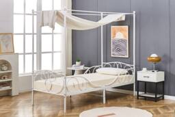 Crazy Price Beds Ltd Lila Metal Four Poster Princess Bed Frame in White - Size: Single