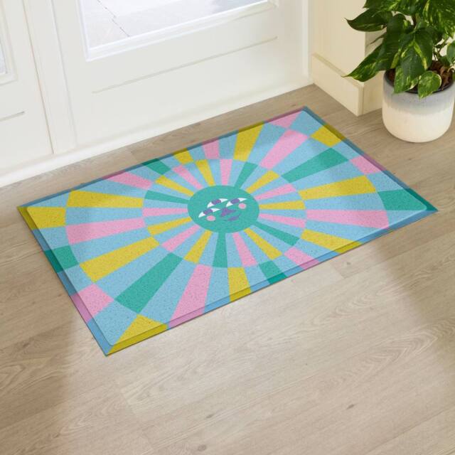 Artsy Mats Elizabeth Olwen Blue Sun Face Indoor/Outdoor Doormat (90x60cm) - Size: 60 x 90 cm - image 1