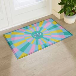 Artsy Mats Elizabeth Olwen Blue Sun Face Indoor/Outdoor Doormat (90x60cm) - Size: 60 x 90 cm