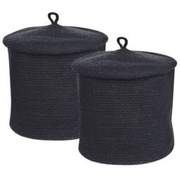 Wyld and Coco Boho Storage Baskets Set of 2 - Black Cotton with Lids - Size: Medium - thumbnail 2