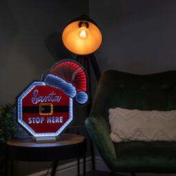 Samuel Alexander Light up Santa Stop Here Sign with Hat Infinity Decoration & LEDs in Red - thumbnail 2