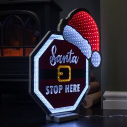 Samuel Alexander Light up Santa Stop Here Sign with Hat Infinity Decoration & LEDs in Red - thumbnail 3