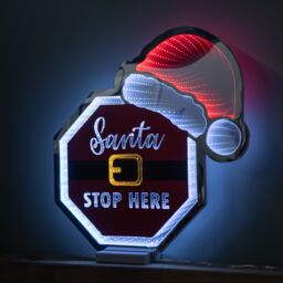 Samuel Alexander Light up Santa Stop Here Sign with Hat Infinity Decoration & LEDs in Red - thumbnail 4