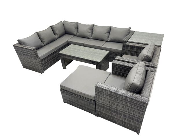 Fimous 7 Pieces Garden Furniture Corner Sofa Set & Chair Footstool Side Table in Dark Grey - image 1