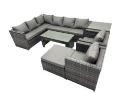 Fimous 7 Pieces Garden Furniture Corner Sofa Set & Chair Footstool Side Table in Dark Grey - thumbnail 1