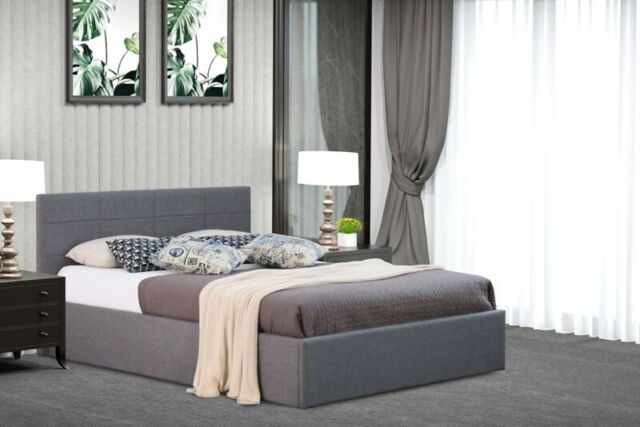 Comfy Living Ltd Linen Fabric Gas Lift Ottoman Bed in Grey - Size: Double - image 1