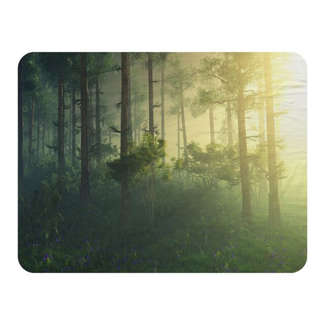 Benjamin Tate Design sun, trees in a haze of light, glowing fog among the trees Designer Blanket in Natural - Size: 120 cm x 150 cm - image 1