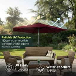 Keplin 2m Tilting Parasol Umbrella - Crank & Tilt Sun Shade with Cover in Dark Red - thumbnail 2