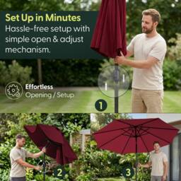 Keplin 2m Tilting Parasol Umbrella - Crank & Tilt Sun Shade with Cover in Dark Red - thumbnail 7