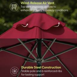 Keplin 2m Tilting Parasol Umbrella - Crank & Tilt Sun Shade with Cover in Dark Red - thumbnail 5