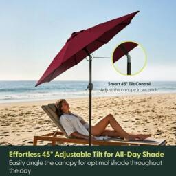 Keplin 2m Tilting Parasol Umbrella - Crank & Tilt Sun Shade with Cover in Dark Red - thumbnail 3