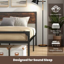 Costway King Bed Frame Industrial Metal Platform Bed with Headboard & Footboard in Brown - thumbnail 4