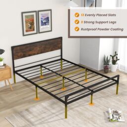 Costway King Bed Frame Industrial Metal Platform Bed with Headboard & Footboard in Brown - thumbnail 5