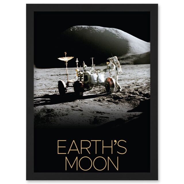 Artery8 NASA Our Solar System Moon Lunar Roving Vehicle Apollo 15 Artwork Framed Wall Art Print A4 in Black - image 1