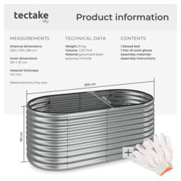 tectake Raised Bed Flormma Galvanized Steel 200 X 80 X 100 Cm in Silver - thumbnail 6