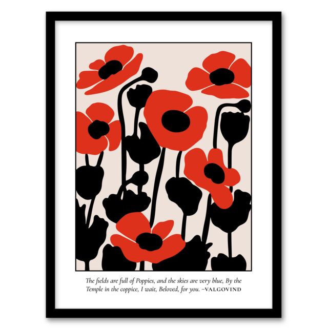 "Artery8 Poppies Early Pearly Morning Graphic Design Framed Art Print in Red - Size: W12"" x H16""" - image 1
