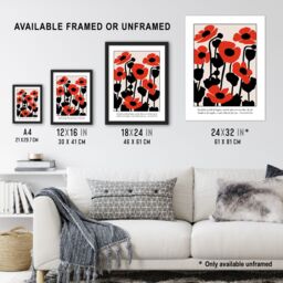 "Artery8 Poppies Early Pearly Morning Graphic Design Framed Art Print in Red - Size: W12"" x H16""" - thumbnail 3