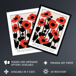 "Artery8 Poppies Early Pearly Morning Graphic Design Framed Art Print in Red - Size: W12"" x H16""" - thumbnail 2