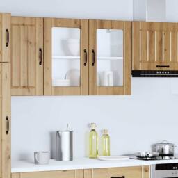 Berkfield Home Kitchen Wall Cabinet with Glass Door Lucca Artisan Oak Engineered Wood in Brown - thumbnail 4