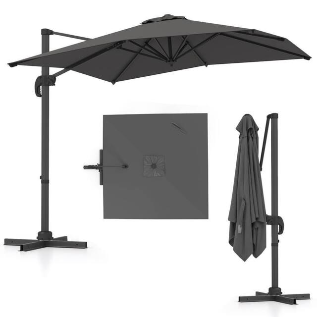 Costway Outdoor Umbrella Patio Offset Umbrella w/ 362° Rotation & Base in Grey - image 1