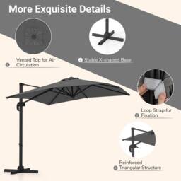 Costway Outdoor Umbrella Patio Offset Umbrella w/ 362° Rotation & Base in Grey - thumbnail 6