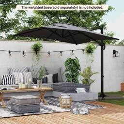 Costway Outdoor Umbrella Patio Offset Umbrella w/ 362° Rotation & Base in Grey - thumbnail 5