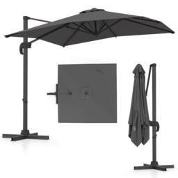 Costway Outdoor Umbrella Patio Offset Umbrella w/ 362° Rotation & Base in Grey
