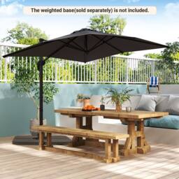 Costway Outdoor Umbrella Patio Offset Umbrella w/ 362° Rotation & Base in Grey - thumbnail 3
