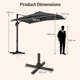 Costway Outdoor Umbrella Patio Offset Umbrella w/ 362° Rotation & Base in Grey - thumbnail 2