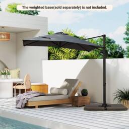 Costway Outdoor Umbrella Patio Offset Umbrella w/ 362° Rotation & Base in Grey - thumbnail 7