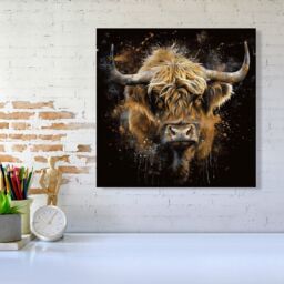 "Warren Reed - Designer Bronze Splashart Highland Cow Canvas - Size: W16"" x H16""" - thumbnail 1