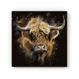 "Warren Reed - Designer Bronze Splashart Highland Cow Canvas - Size: W16"" x H16""" - thumbnail 2