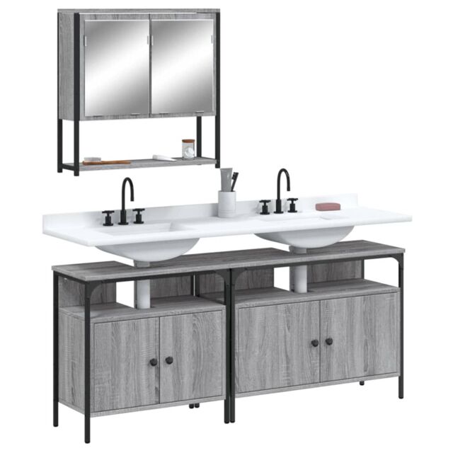 Berkfield Home 3 Piece Bathroom Furniture Set Grey Sonoma Engineered Wood - image 1