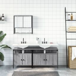Berkfield Home 3 Piece Bathroom Furniture Set Grey Sonoma Engineered Wood - thumbnail 3
