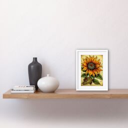 "Artery8 Wall Art Print Sunflower Bloom Old School USA Tattoo Ink Body Art Rockabilly Americana 50s Artwork Framed 9X7 Inch in White - Size: W7"" x H9""" - thumbnail 2