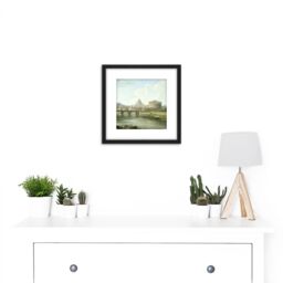 Artery8 Demachy View Of Castel Sant'Angelo Rome Painting 8X8 Inch Square Wooden Framed Wall Art Print Picture with Mount in Black - thumbnail 2