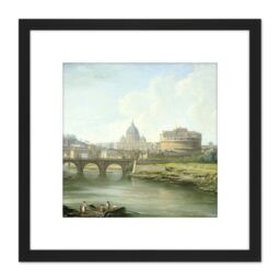 Artery8 Demachy View Of Castel Sant'Angelo Rome Painting 8X8 Inch Square Wooden Framed Wall Art Print Picture with Mount in Black - thumbnail 1