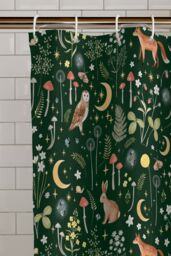 Catherine Lansfield 'Enchanted Twilight Animals' Shower Curtain in Dark Green - Size: 180 cm width x 180 cm drop - thumbnail 2