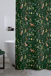 Catherine Lansfield 'Enchanted Twilight Animals' Shower Curtain in Dark Green - Size: 180 cm width x 180 cm drop - thumbnail 1