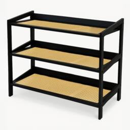 Keplin 3 Tier Bamboo & Rattan Shoe Organiser Rack - Durable, Easy Assembly in Black