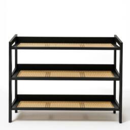Keplin 3 Tier Bamboo & Rattan Shoe Organiser Rack - Durable, Easy Assembly in Black - thumbnail 2