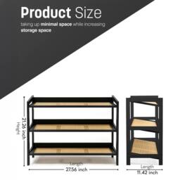 Keplin 3 Tier Bamboo & Rattan Shoe Organiser Rack - Durable, Easy Assembly in Black - thumbnail 3