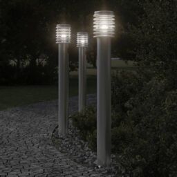Berkfield Home Outdoor Floor Lamp with Outlet Silver 110cm Stainless Steel