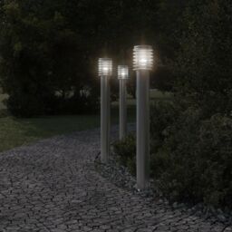 Berkfield Home Outdoor Floor Lamp with Outlet Silver 110cm Stainless Steel - thumbnail 3