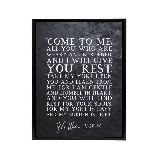 "Artery8 Matthew 11 28 30 Come To Me All You Bible Quote Framed Canvas Wall Art Print in Grey - Size: W24"" x H32""" - image 1
